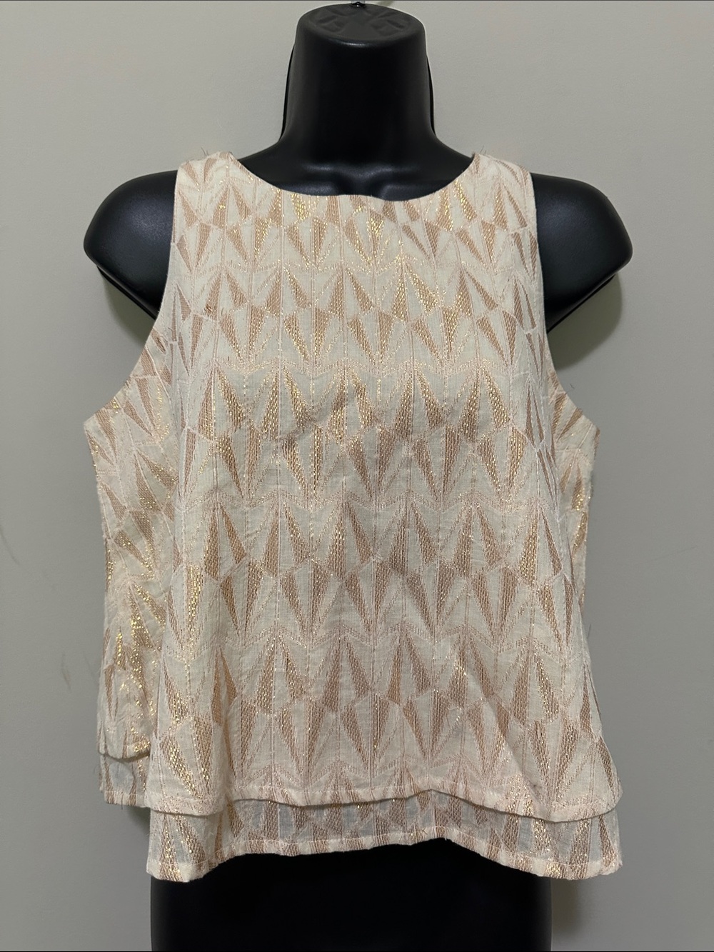LAROQUE Metallic Cream Geometric Layered Top S